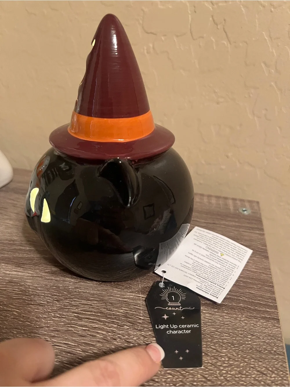 Target Bullseye Ceramic Halloween Black Cat Purple Wizard Hat Light LED NWT